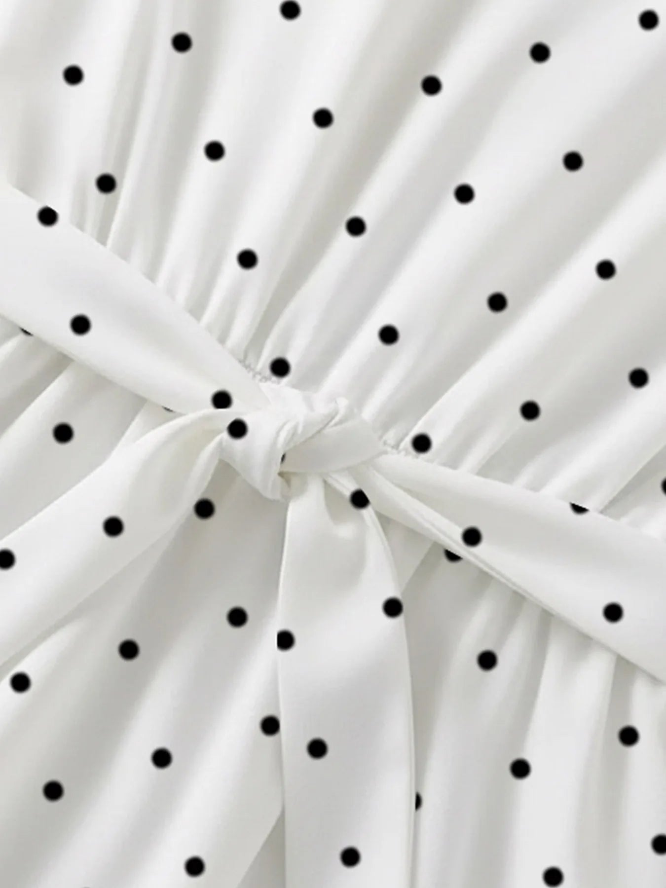 Casual and elegant summer girls' comfortable polka dot round neck ruffle sleeves cinched waist lace up dress long skirt