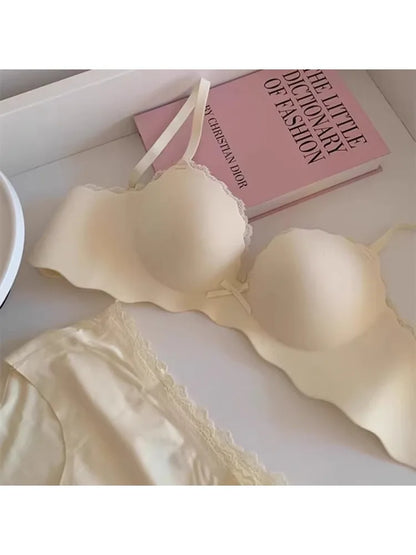 YUQI Small Bust Seamless Bra Set |Extra Padded Lift Enhancer for Flat Chest, Anti-Sagging Support T-Shirt Bra & Panties bralette