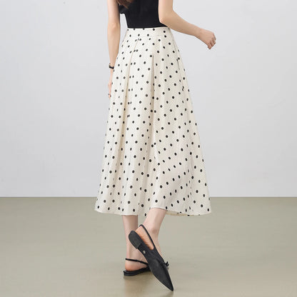 SENTUBILA Polka Dot Women's Skirt 2026 Fashion French Style A-line Elegant High Waist Pleated Ladies Long Skirts 152QG0009