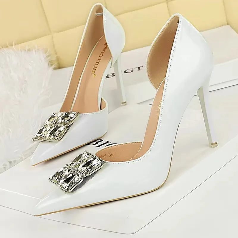 BIGTREE Shoes NEW Luxury High Heels Rhinestone Design Women Pumps Patent Leather Female Heels Stilettos Fashion Sexy Party Shoes