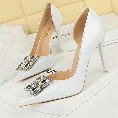 BIGTREE Shoes NEW Luxury High Heels Rhinestone Design Women Pumps Patent Leather Female Heels Stilettos Fashion Sexy Party Shoes