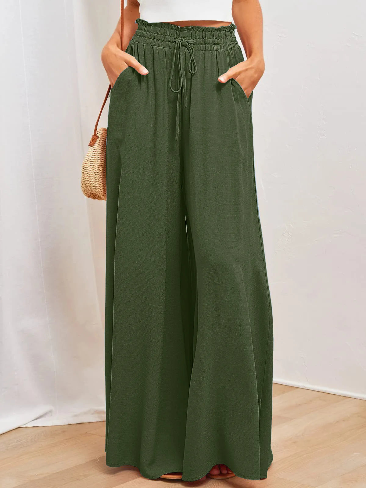 2026 Spring Summer Women Casual Wide Leg Pants Fashion Loose High Waist Long Trousers