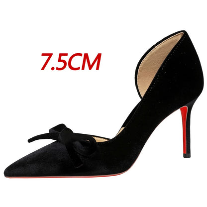 Luxury Women Pumps Bowknot High Heels Women 7.5 cm 10 cm Stiletto Sexy party shoes Velvet Ladies shoes Women Wedding shoes 2026