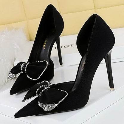 Fashion High Heels Luxury Women Pumps Rhinestone Bow Women Heels Shoes Stilettos Sexy Party Shoes Ladies Pumps Large Size 43