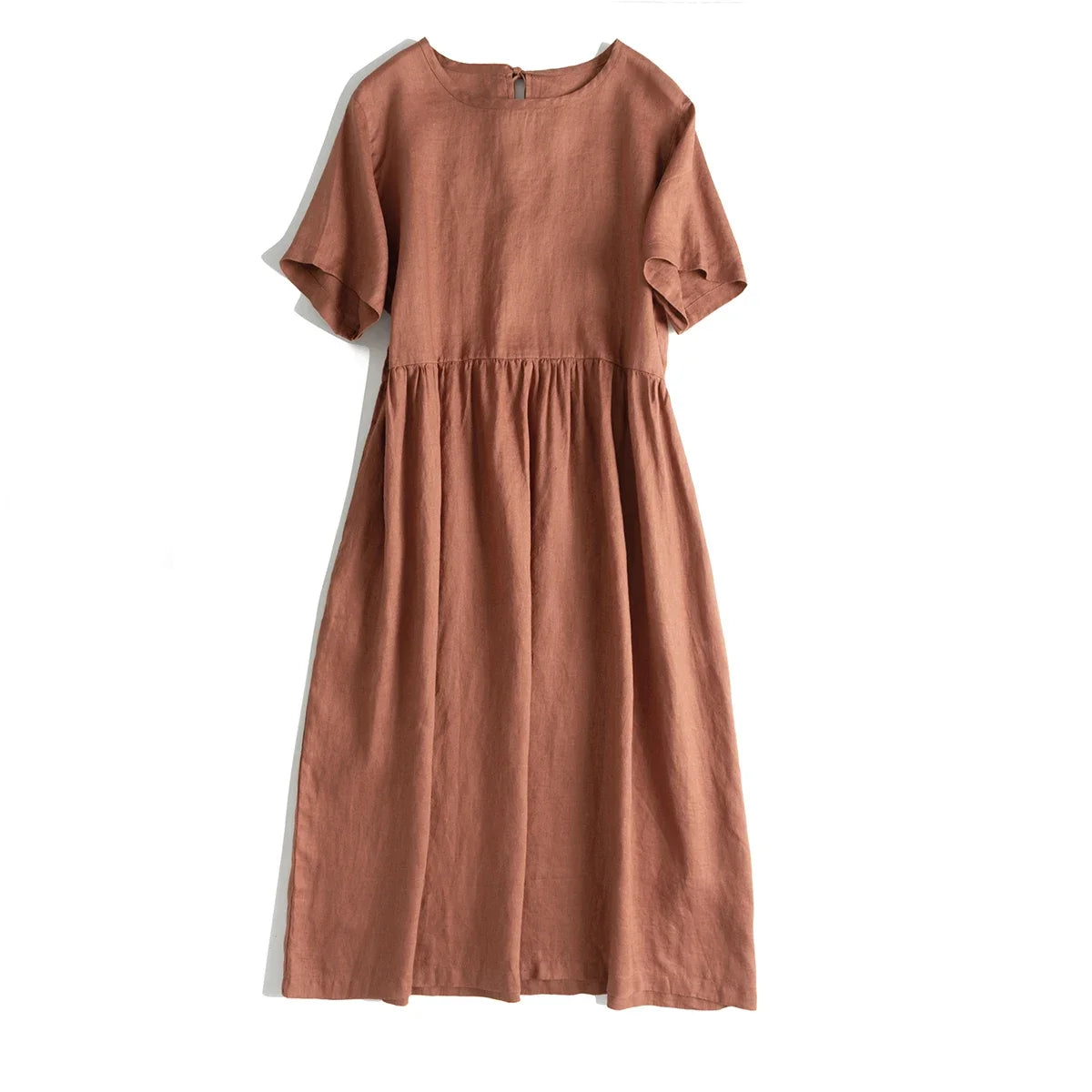 Original Women Cotton Linen Midi Dresses Summer Chic Female Vestidos Loose Soild A-Line Dress Short Puffy Sleeve Casual Sundress