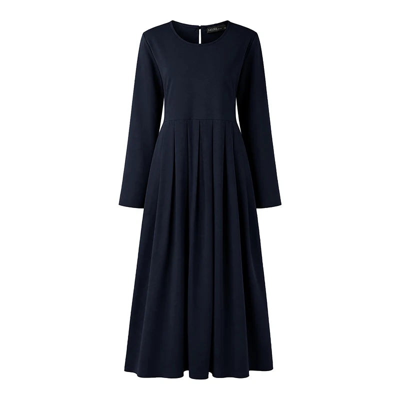Elegant Muslim Dress Abaya ZANZEA Ramadan Robe Women Casual O Neck Long Sleeve Pleated Dresses Solid Color Baggy Sundress Kaftan