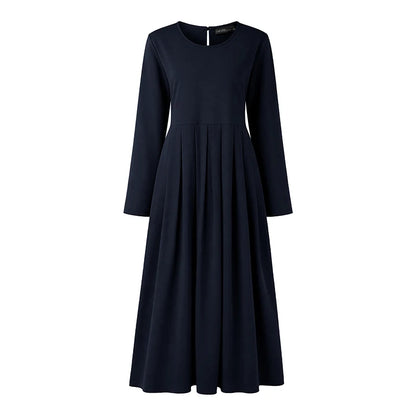 Elegant Muslim Dress Abaya ZANZEA Ramadan Robe Women Casual O Neck Long Sleeve Pleated Dresses Solid Color Baggy Sundress Kaftan