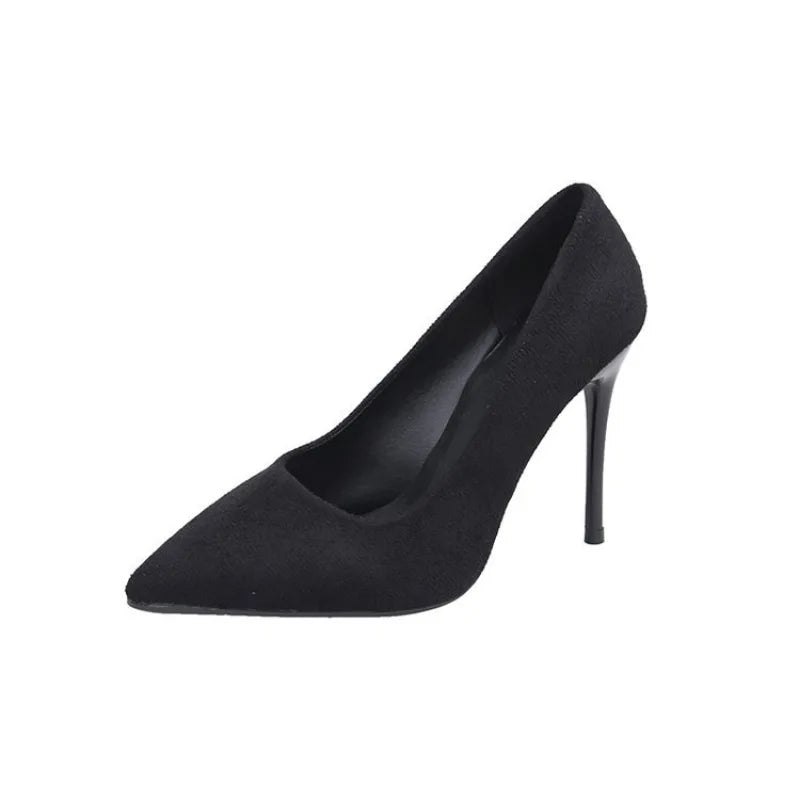 High Heels Women's New Women's Shoes Pointed Shallow Mouth Single Shoes Fine Heel Suede Black Fashion Shoes Women Large Size