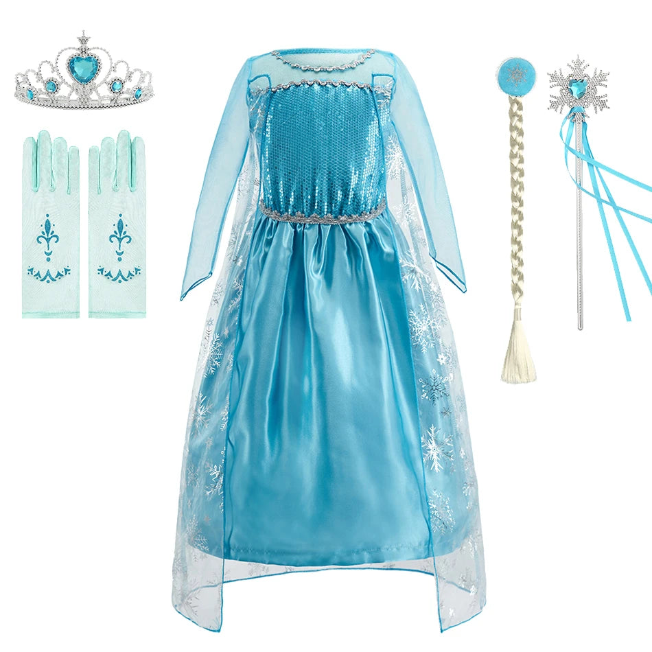 Children Anna Elsa Dress Girls Princess Cosplay Costume Kids Snow Queen Sequined Elegant Dress Girl Christmas Carnival Clothes