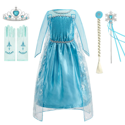 Children Anna Elsa Dress Girls Princess Cosplay Costume Kids Snow Queen Sequined Elegant Dress Girl Christmas Carnival Clothes