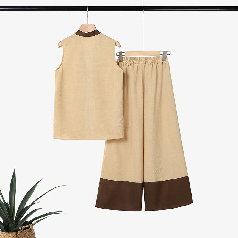 ZANZEA Summer 2PCS Outfits Stylish V Neck Sleeveless Tanks Tops Pant Sets Women Patchwork 2 Pieces Sets OL Work Trousers Suit