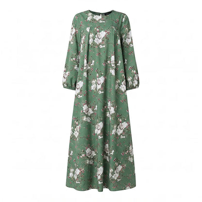 ZANZEA Muslim Abaya Women Bohemian Maxi Long Dress Floral Print Long Sleeve Round Neck Sundress Casual Loose Dresses Kaftan