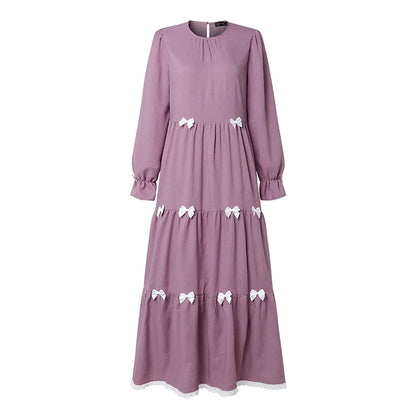 Elegant Muslim Dresses 2026 ZANZEA Ramadan Abaya Women Elegant O Neck Long Sleeve Bows Sundress Dubai Robe Femme Hijab Vestidos