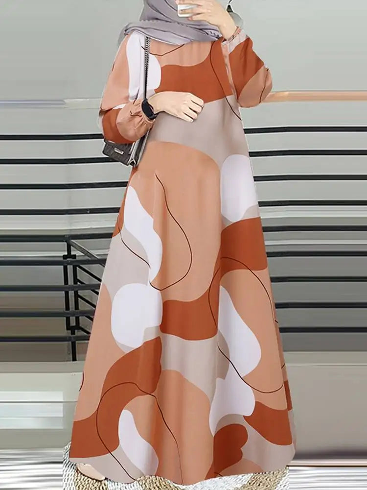Vintage Muslim Abaya ZANZEA Women Printed Maxi Dresses Fashion Long Sleeve Islamic Robe Dubai Sundress Hijab Vestidos Kaftan