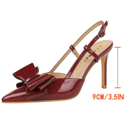 Large size 43 Bowknot Women Pumps Patent Leather High Heels Sexy Party Shoes Stiletto 9 cm Heels Summer Heeled Sandals Women