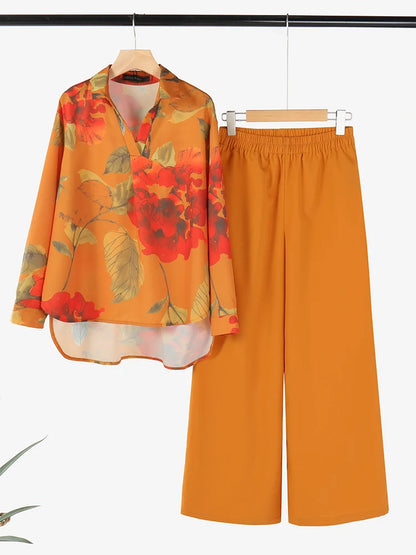 2025 ZANZEA Autumn Outfits Women 2 Pieces Sets Fashion Long Sleeve Printed Blouse Wide Leg Pant Sets 2pcs Tracksuits Oversize