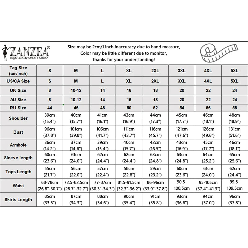 ZANZEA Fashion Women's Skirt Suits Autumn Long Sleeve Jackets and Elastic Waist Midi Skirts 2 Piece Sets Outfits Woman Clothes