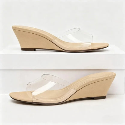 Fashion Wedge Heel Women Slippers Sexy Open Toe Transparent Pvc Strap Design Heeled Sandals for Ladies Summer Elegant Women Shoe