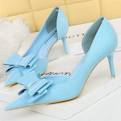 Plus Size 43 Women Classic Pumps High Heels Bowknot Women Pumps Stiletto 7.5 Cm 10 Cm Heels Women Basic Pump Party Shoes Ladies