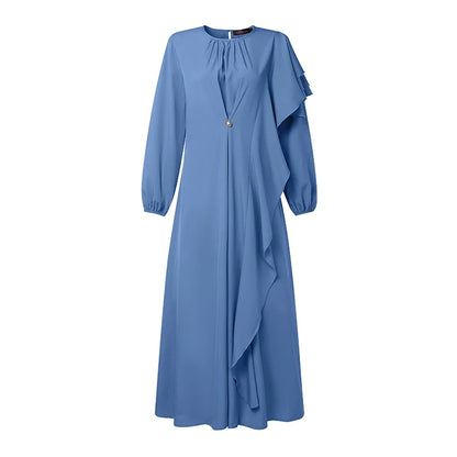 ZANZEA 2026 Women Elegant Long Sleeve Ruffled Dress Muslim Abaya Dress Ramadan Dubai Hijab Sundress IsIamic Robe Kaftan Vestidos