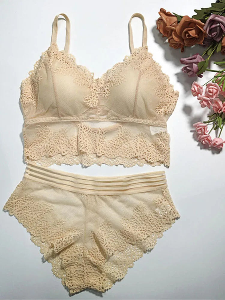 Lace Women Bra Panties Set Crop Top Bra Sexy Transparent Bra Push Up Lingerie Set Female Bralette Underwear Set