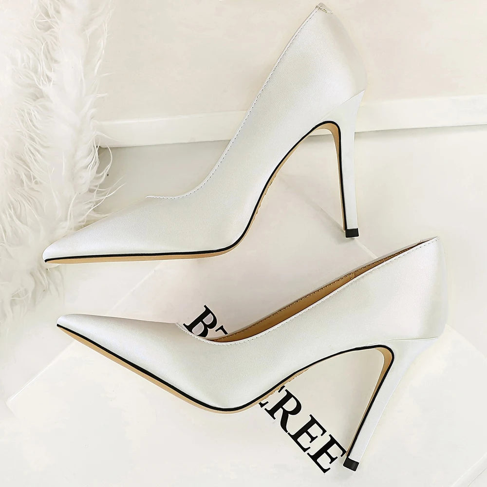 BIGTREE Shoes Women Pumps Rice White High Heels Sexy Party Shoes Stiletto 10 cm Heels Ladies Shoes Pointed Tip Female Heels New