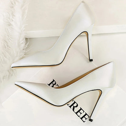 BIGTREE Shoes Women Pumps Rice White High Heels Sexy Party Shoes Stiletto 10 cm Heels Ladies Shoes Pointed Tip Female Heels New