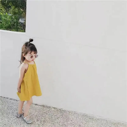 0-12M Baby Girls Summer Cotton Muslin Suspender Dress Solid Color Sleeveless Loose Casual Princess Dress For Newborn Girls