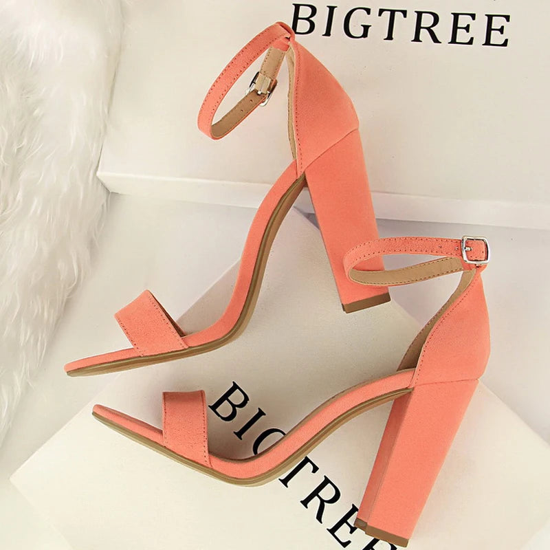BIGTREE Shoes Sexy High Heels Women Pumps Block Heels Women Sandals Suede Women Heels Female Shoes High Heeled Sandals Summer