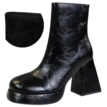 Platform Boots Women Shoes Side Zipper Leather Boots Thick Heel Ladies Ankle Boots Fashion High Heel Boots Autumn Winter Shoes