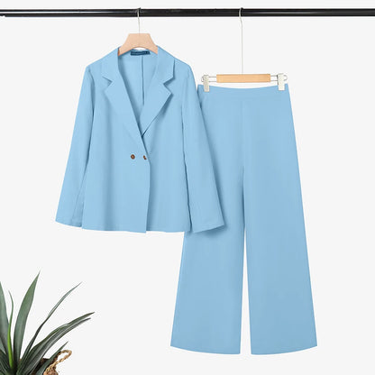 ZANZEA Women's Elegant Pant Suits Office Wear Long Sleeve Blazer and Wide Leg Pants 2 Piece Sets Woman Casual Lightweight Outfit