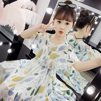 Thin Girl Summer Dress Robe Fille Floral Chiffon Princess Dress Children's Clothing Summer Girls Casual Dresses Kids Vestidos