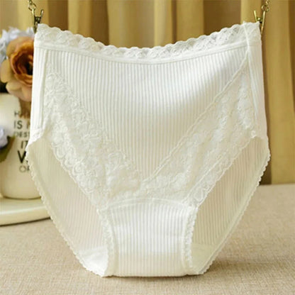 Women High-Waist Cotton Underwear Breathable Seamless Lace Trim Comfortable  Panties