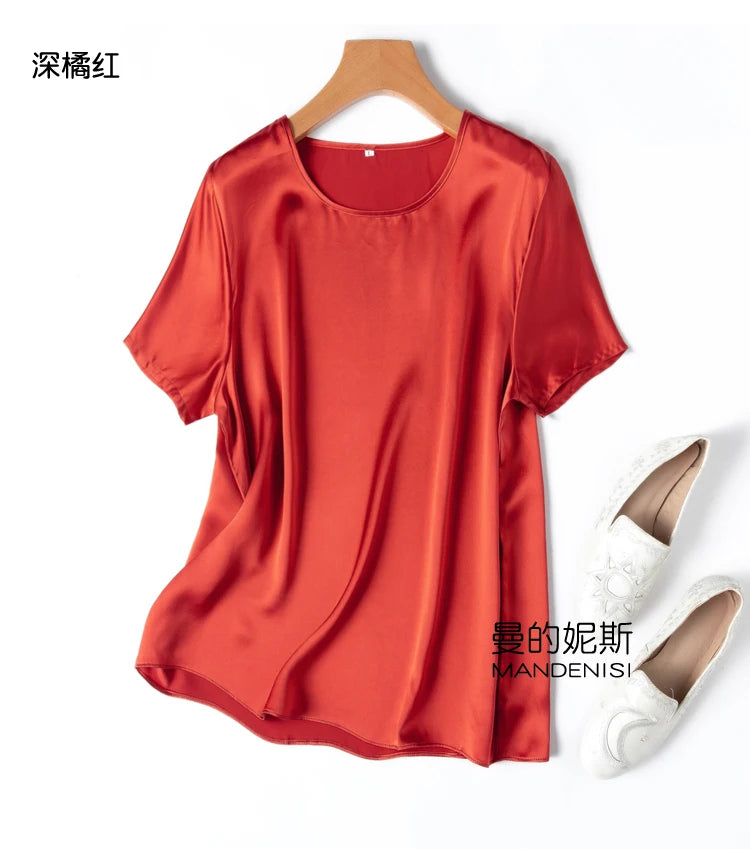 ZVAQS 100% Mulberry Silk T Shirts Woman Elegant Satin T Shirt 27 Colors High Quality Silk Summer Tops 2025 Women Clothing Топ