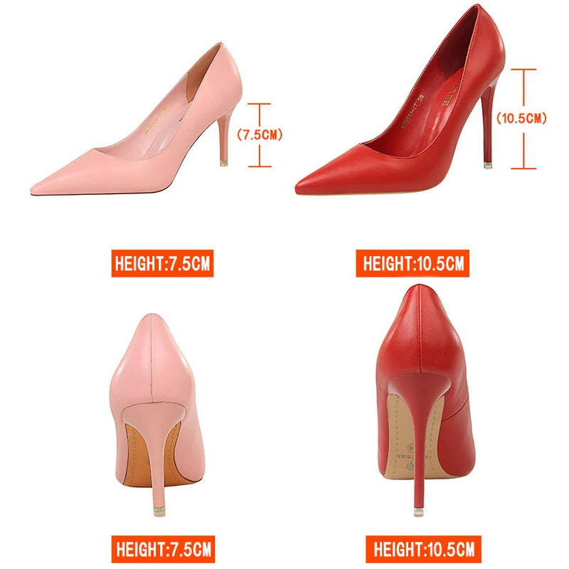 BIGTREE Shoes Women Pumps Pu Leather High-heeled Shoes Fashion Wedding Shoes Stiletto Heels Sexy Party Shoes Large Size 42 43