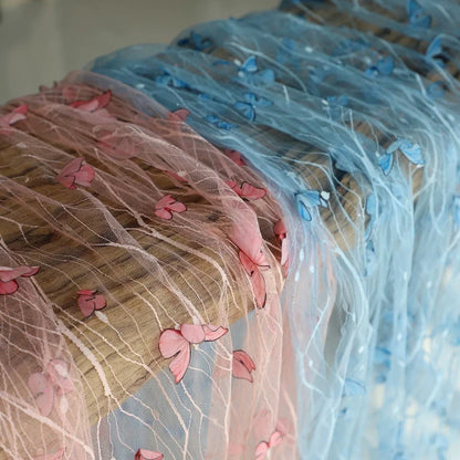 3D Butterfly Embroidery Lace Mesh Fabric for Wedding Dress Decoration Handmade Diy Cloth By The Meter Sewing Material