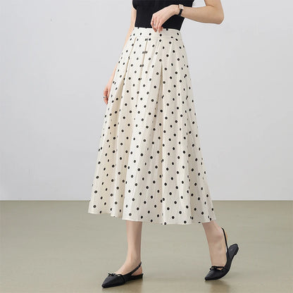 SENTUBILA Polka Dot Women's Skirt 2026 Fashion French Style A-line Elegant High Waist Pleated Ladies Long Skirts 152QG0009