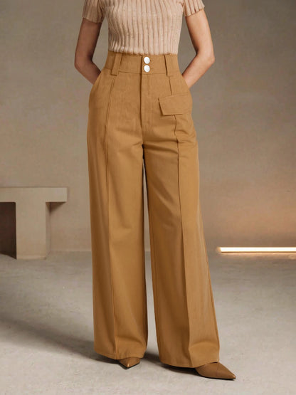 Women's High Waist Corduroy Wide Leg Pants Casual Loose Fit Trousers with Pockets Streetwear