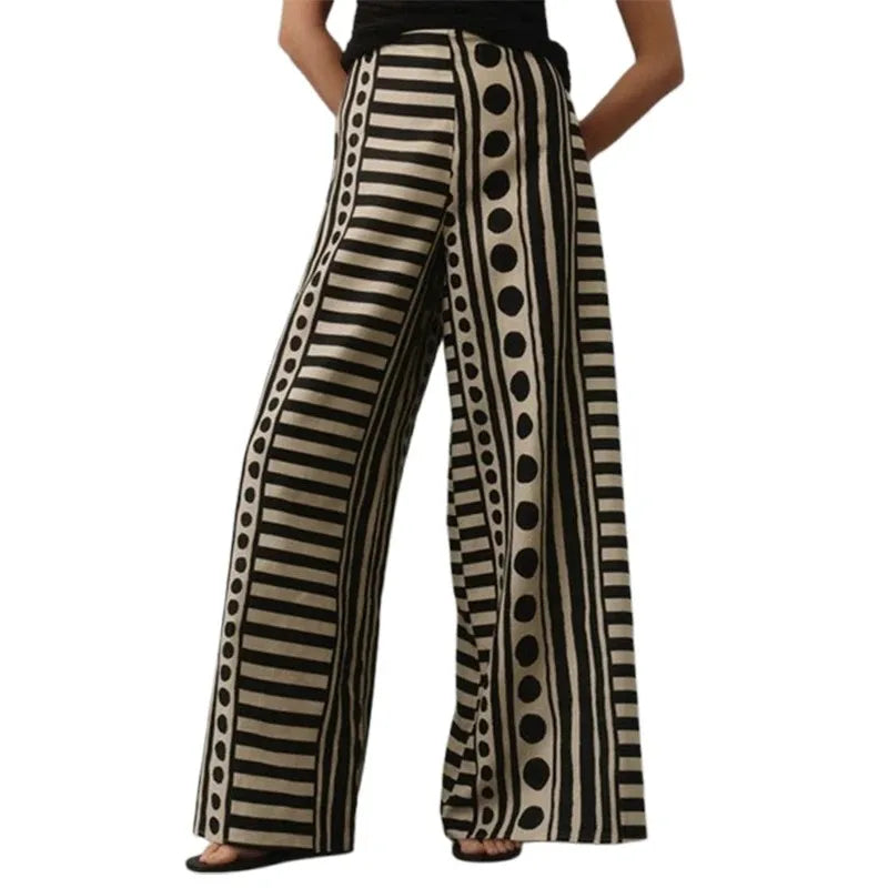 Yeezzi 2026 New Trendy Polka-Dot Striped Printed High Waisted Wide Leg Pants Urban Office Ladies Casual Commute Trousers Bottoms