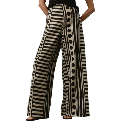 Yeezzi 2026 New Trendy Polka-Dot Striped Printed High Waisted Wide Leg Pants Urban Office Ladies Casual Commute Trousers Bottoms