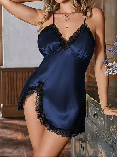 Ladies Lace Panel Nightdress V Neck Design Accentuates Collarbone Multiple Colors Available Awaken Your Gentle Charm