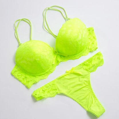 2024 Floral Embroidery Women Underwear Set Sexy Lace Push Up Bra Set Panties Sexy Push Up Brassiere Wirefree Soft Underwear Set