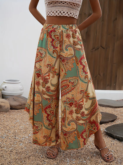 Elegant Directional Holiday Long Pants with Wide Flounce Design for Women