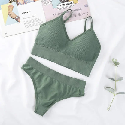 Women Underwear Set Wireless Lingerie Panties Bra Sexy G-String Seamless Tank Crop Top Brassiere New