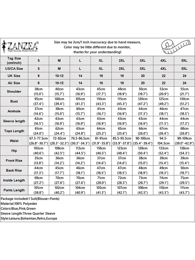 2026 ZANZEA Spring Pant Sets Women 2PCS Outfits O Neck 3/4 Sleeve Blouse Trousers Casual Solid OL Work Tracksuit 2 Pieces Sets