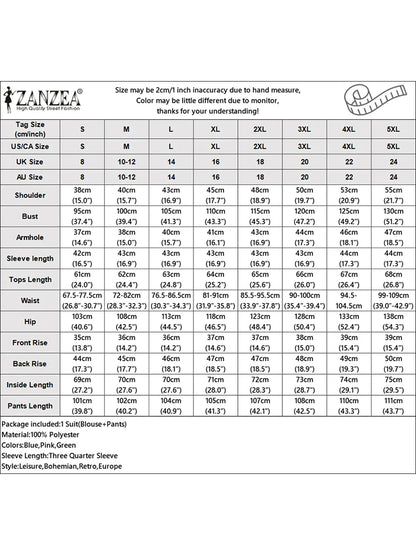 2026 ZANZEA Spring Pant Sets Women 2PCS Outfits O Neck 3/4 Sleeve Blouse Trousers Casual Solid OL Work Tracksuit 2 Pieces Sets