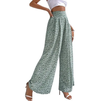 2024 New Red Green Blue Black Floral High-Waisted Bell-Bottoms Pants Loose and Comfortable Slim Ladies Design Feeling Pants