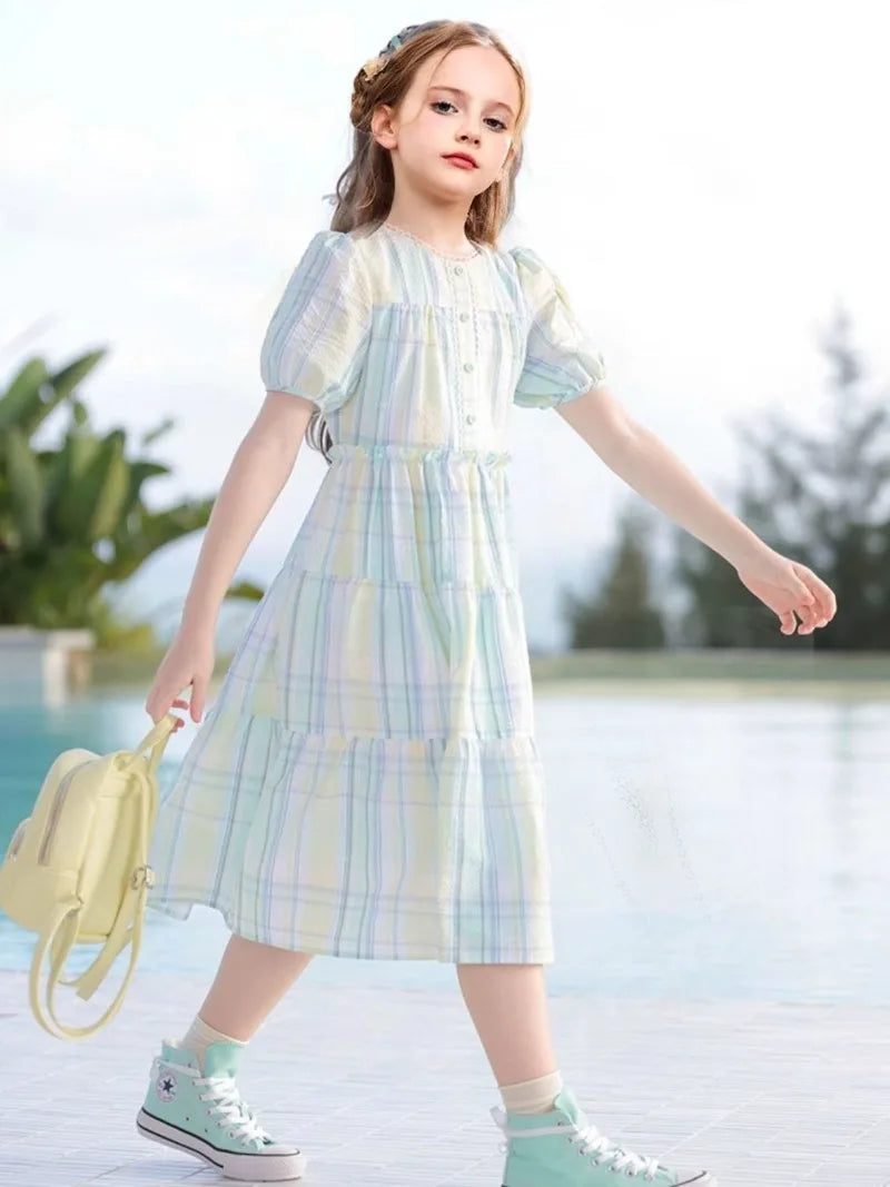 Lightweight Cotton Fabric Girls Party Dresses 2025 Kids Clothes 10 12 Years Dress Vintage Luxury Girl Pink Sets for Children Old