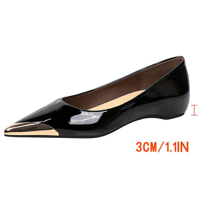 BIGTREE Shoes Low Heeled Women's Shoes Patent Leather Wedge Heels Women Pumps Metal Pointed Tip Luxury Banquet Shoes Fashion