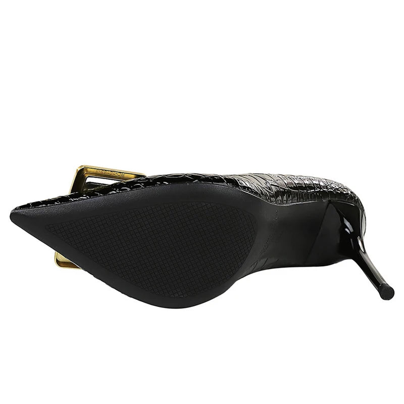 BIGTREE Shoes Women 10 Cm Metal Belt Buckle Ladies Pumps Women Luxury Banquet Shoes Stilettos High Heels Women Sexy Party Shoes